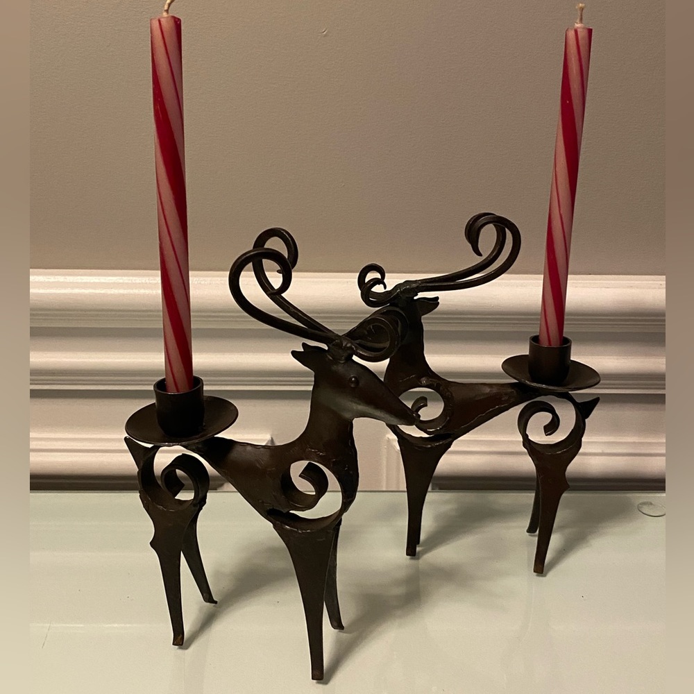 2 Pier 1 Iron Reindeer Taper Candle Holders